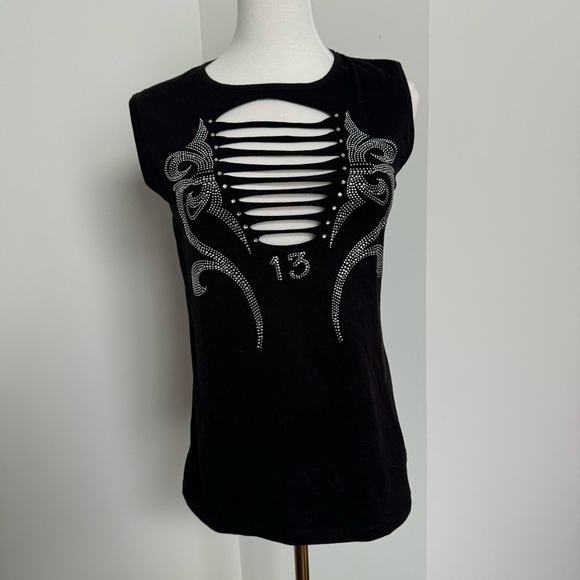 Vintage Vance bikercore cut out bling y2k tee goth punk XL - Picture 2 of 6